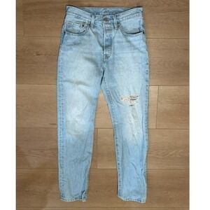 Levis's 501 Floral Patch‎ Button Fly Blue Jeans Women's 26x30 150th Anniversary